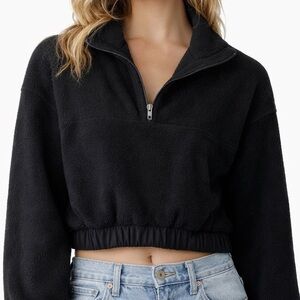 Women's Like-New Mono B Black Fleece Crop Jacket Size M - Chic and Cozy!